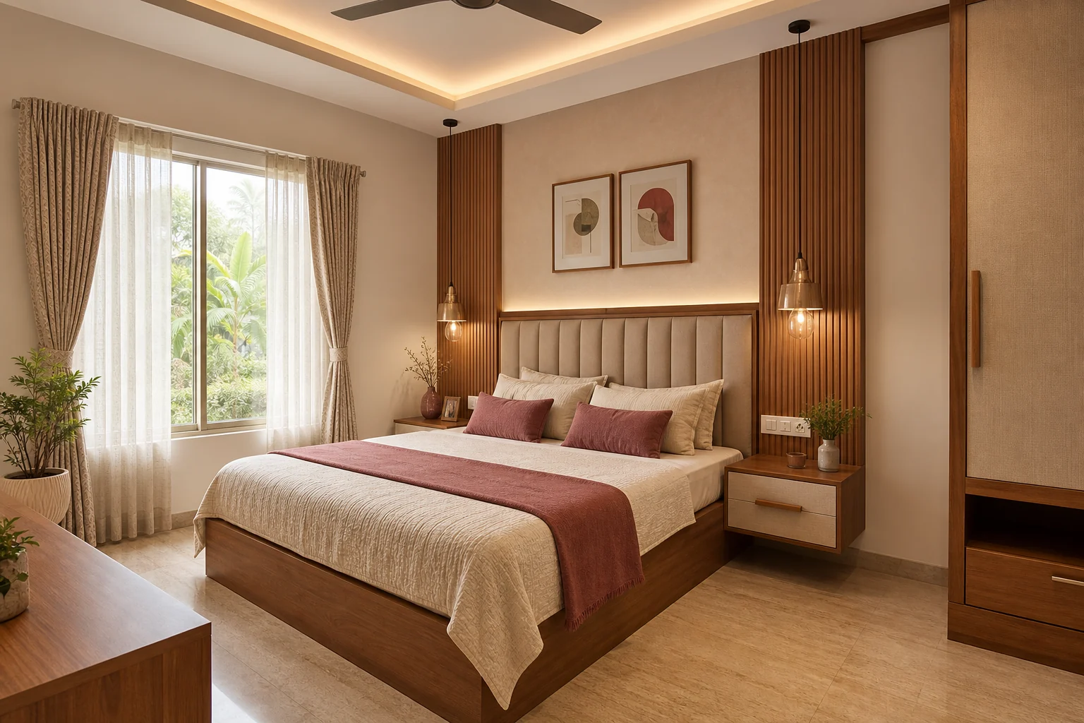 Warm contemporary bedroom interior design