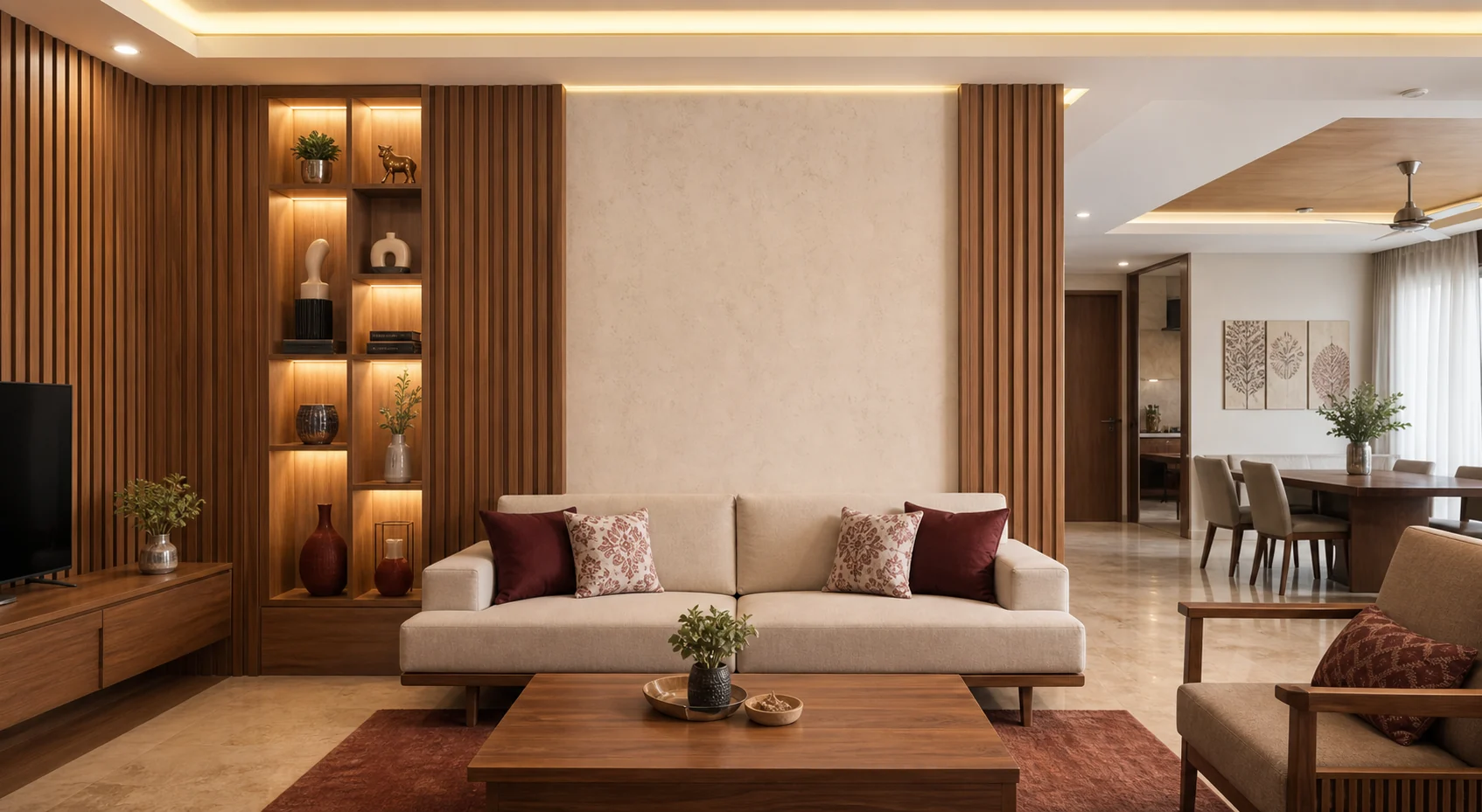 Warm contemporary living room interior design