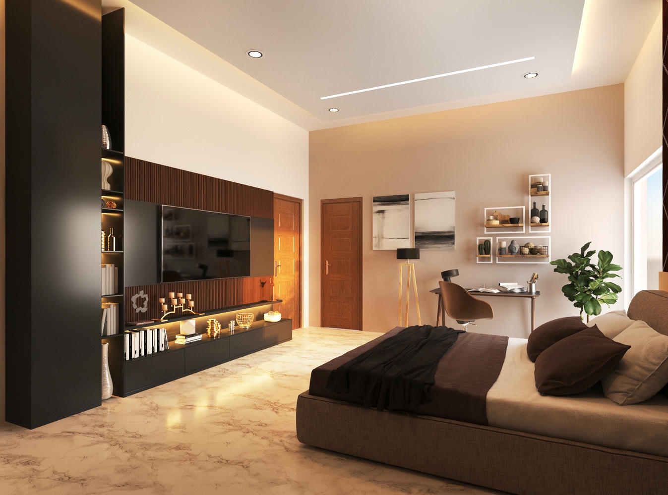 Warm contemporary bedroom interior