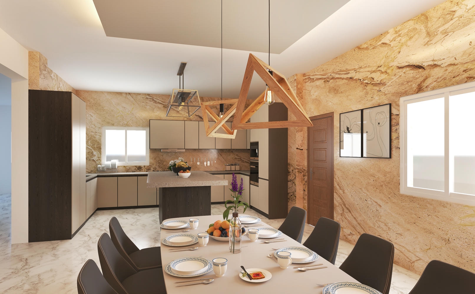 Modern kitchen and dining interior